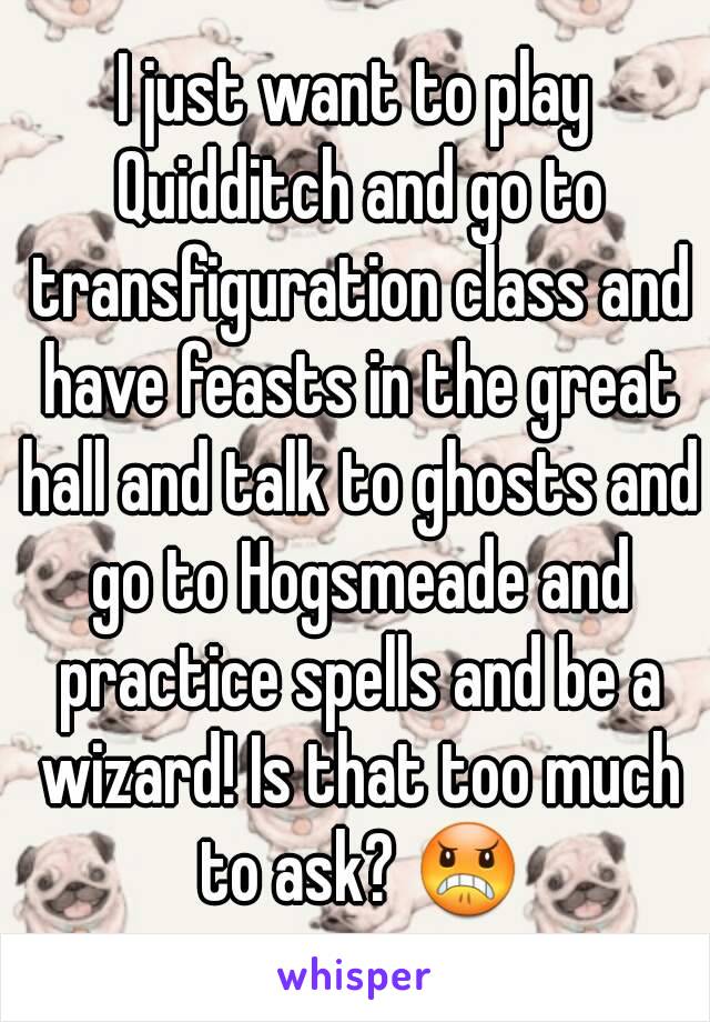 I just want to play Quidditch and go to transfiguration class and have feasts in the great hall and talk to ghosts and go to Hogsmeade and practice spells and be a wizard! Is that too much to ask? 😠