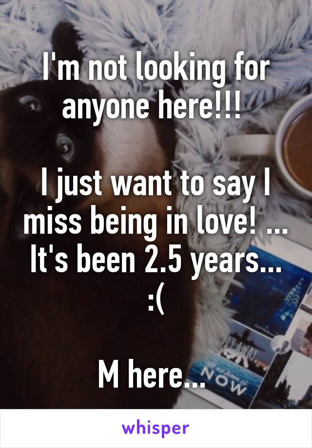 I'm not looking for anyone here!!! 

I just want to say I miss being in love! ... It's been 2.5 years... :(

M here... 