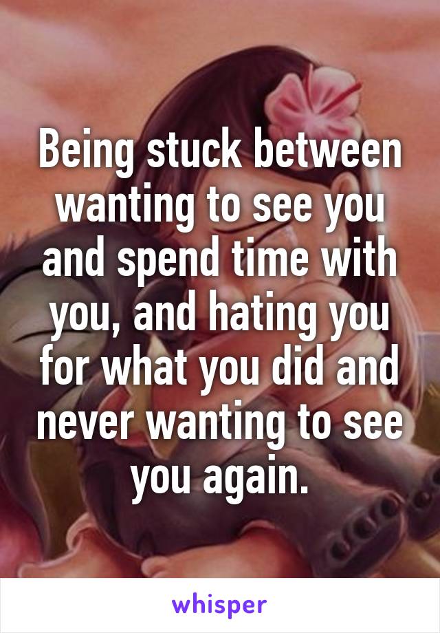 Being stuck between wanting to see you and spend time with you, and hating you for what you did and never wanting to see you again.