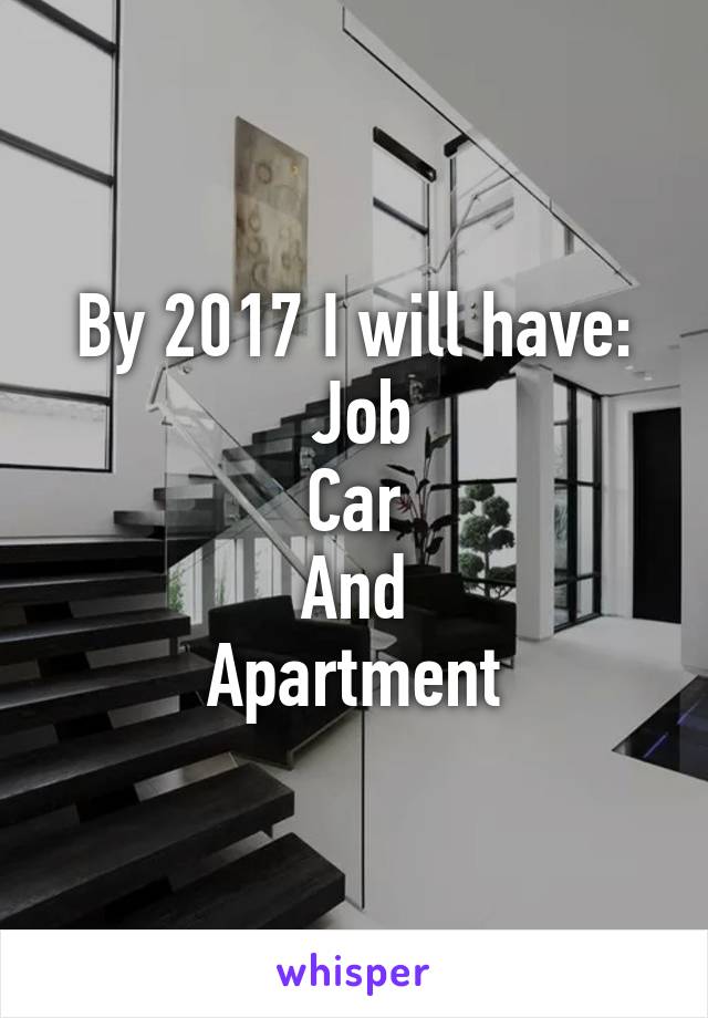 By 2017 I will have:
 Job
Car
And
Apartment