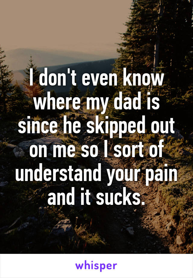 I don't even know where my dad is since he skipped out on me so I sort of understand your pain and it sucks.