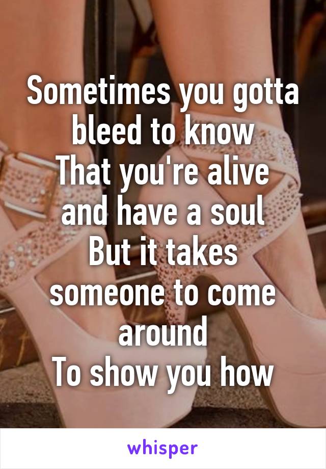 Sometimes you gotta bleed to know
That you're alive and have a soul
But it takes someone to come around
To show you how