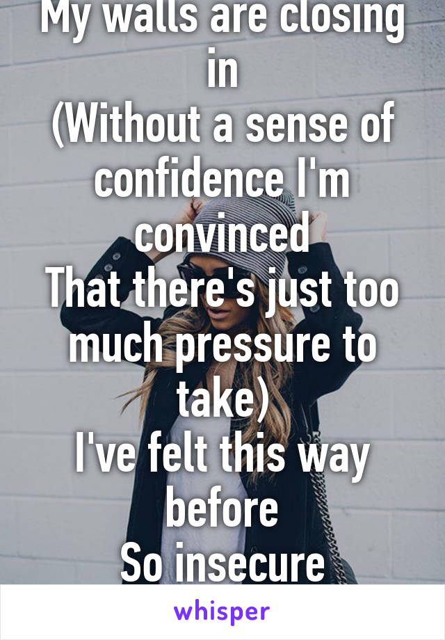 To find myself again
My walls are closing in
(Without a sense of confidence I'm convinced
That there's just too much pressure to take)
I've felt this way before
So insecure

