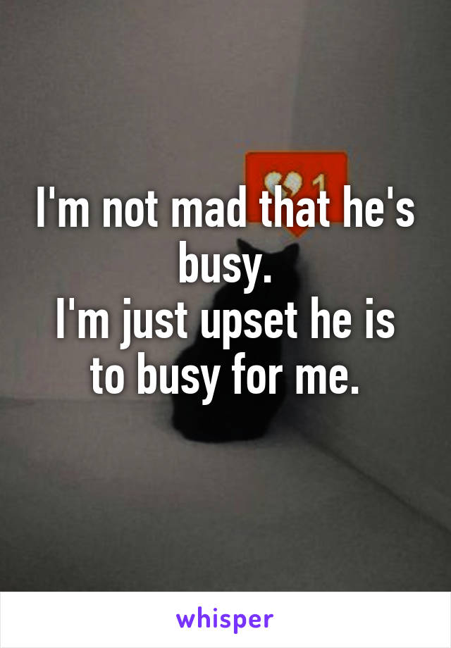 I'm not mad that he's busy.
I'm just upset he is to busy for me.
