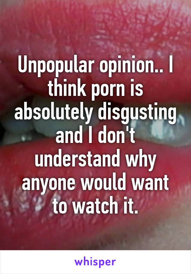 Unpopular opinion.. I think porn is absolutely disgusting and I don't understand why anyone would want to watch it.