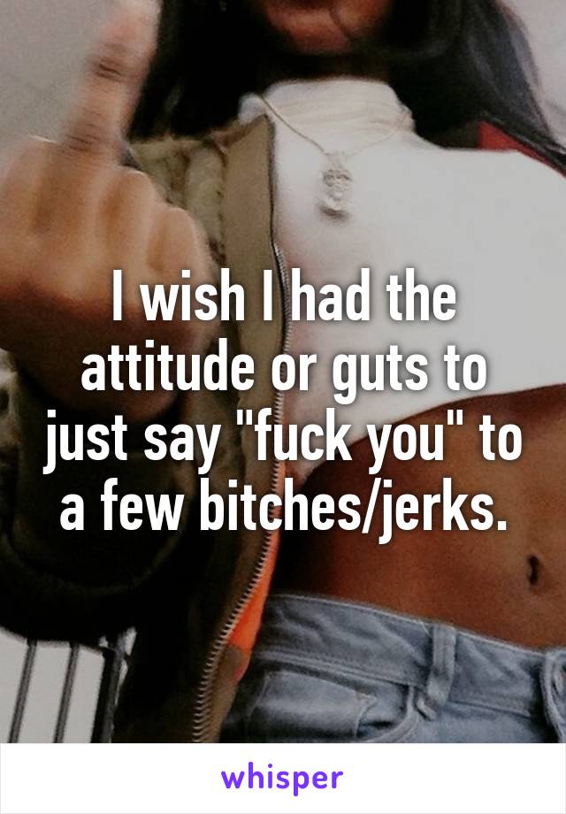 I wish I had the attitude or guts to just say "fuck you" to a few bitches/jerks.