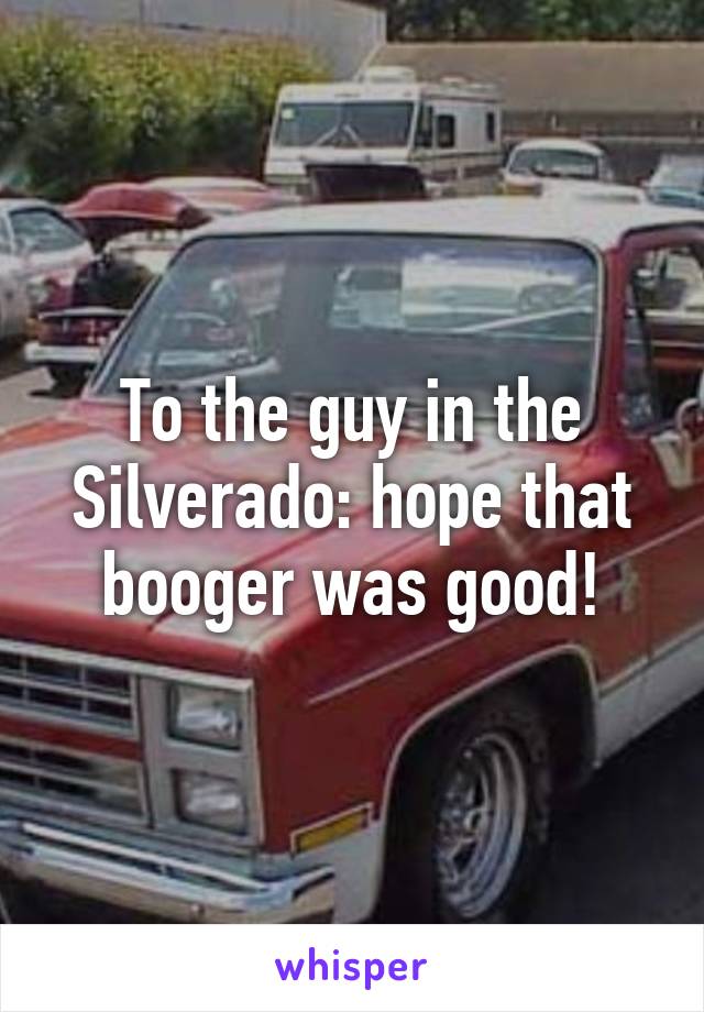 To the guy in the Silverado: hope that booger was good!