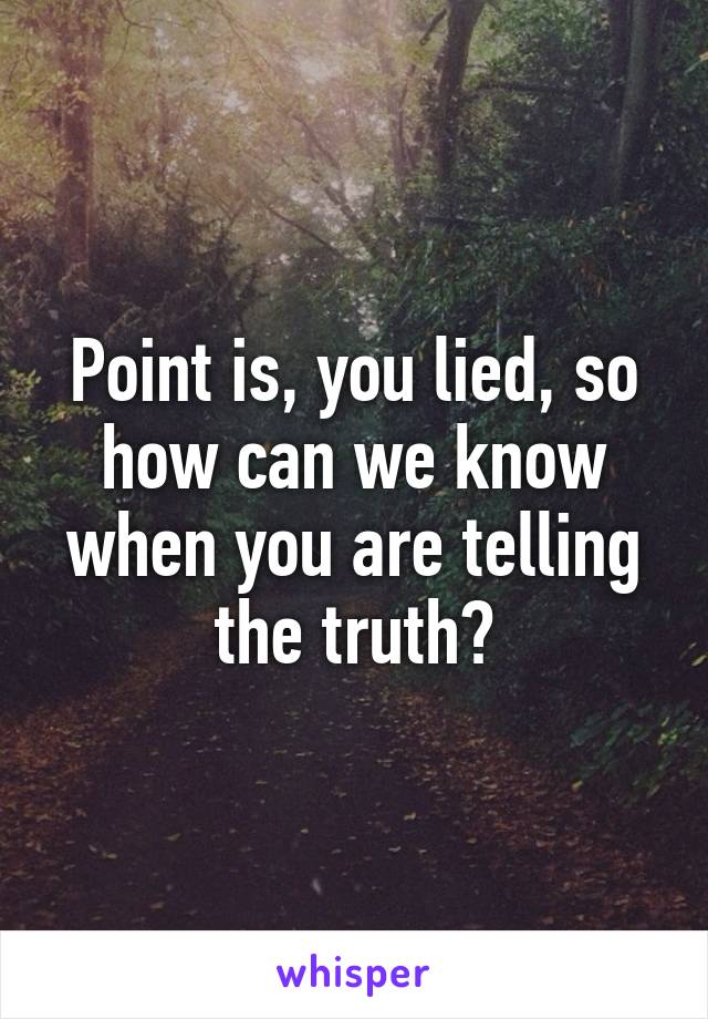 Point is, you lied, so how can we know when you are telling the truth?