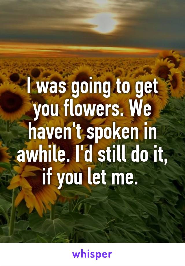 I was going to get you flowers. We haven't spoken in awhile. I'd still do it, if you let me. 