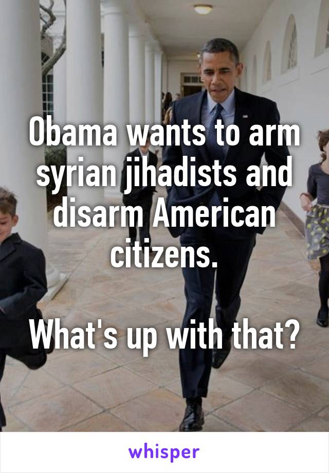 Obama wants to arm syrian jihadists and disarm American citizens.

What's up with that?