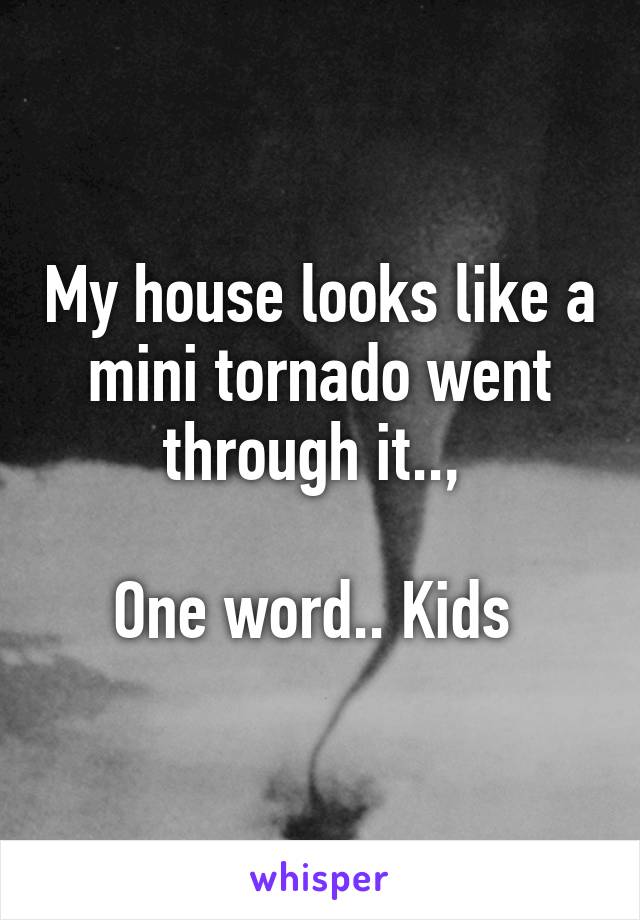 My house looks like a mini tornado went through it.., 

One word.. Kids 