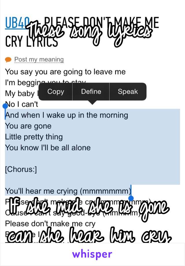 These song lyrics 





If she mid she is gone can she hear him cry 