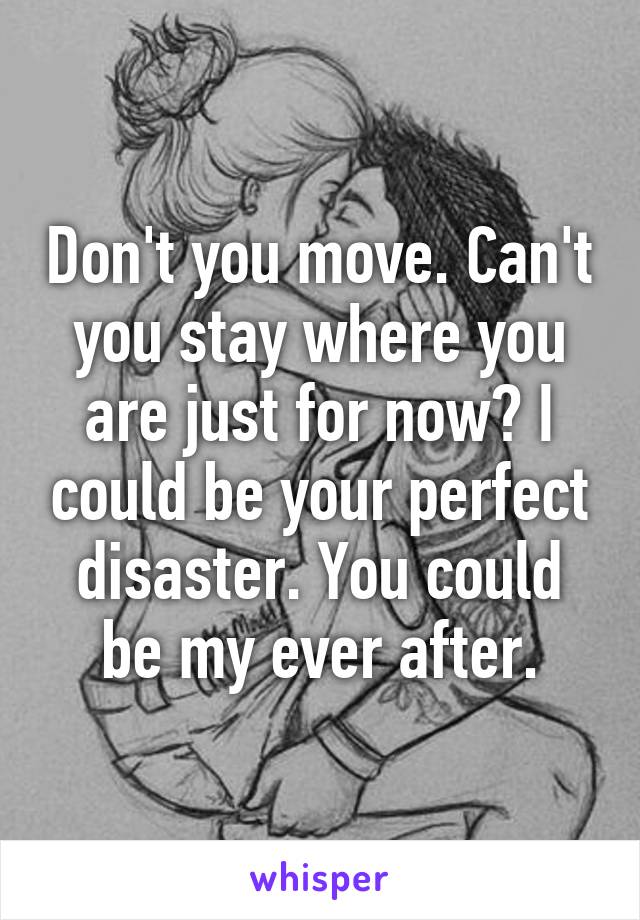 Don't you move. Can't you stay where you are just for now? I could be your perfect disaster. You could be my ever after.