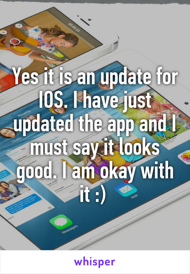 Yes it is an update for IOS. I have just updated the app and I must say it looks good. I am okay with it :) 