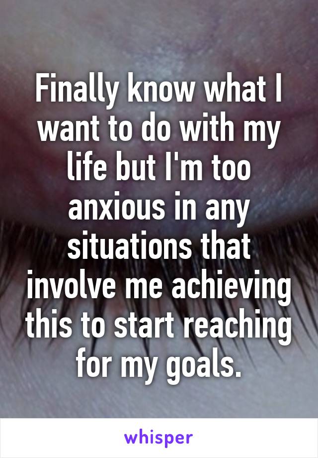 Finally know what I want to do with my life but I'm too anxious in any situations that involve me achieving this to start reaching for my goals.