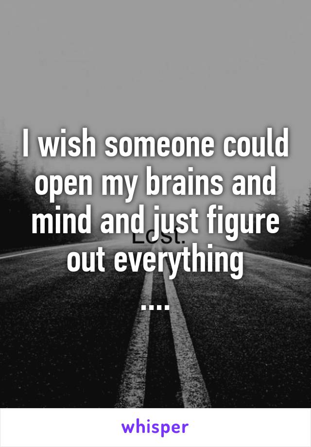 I wish someone could open my brains and mind and just figure out everything
....