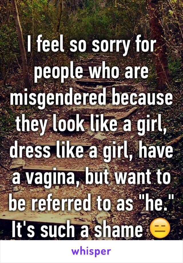 I feel so sorry for people who are misgendered because they look like a girl, dress like a girl, have a vagina, but want to be referred to as "he." It's such a shame 😑