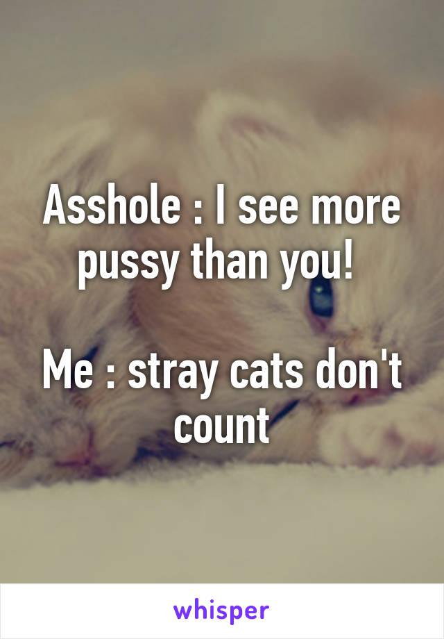 Asshole : I see more pussy than you! 

Me : stray cats don't count