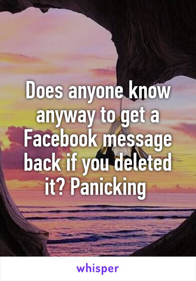 Does anyone know anyway to get a Facebook message back if you deleted it? Panicking 