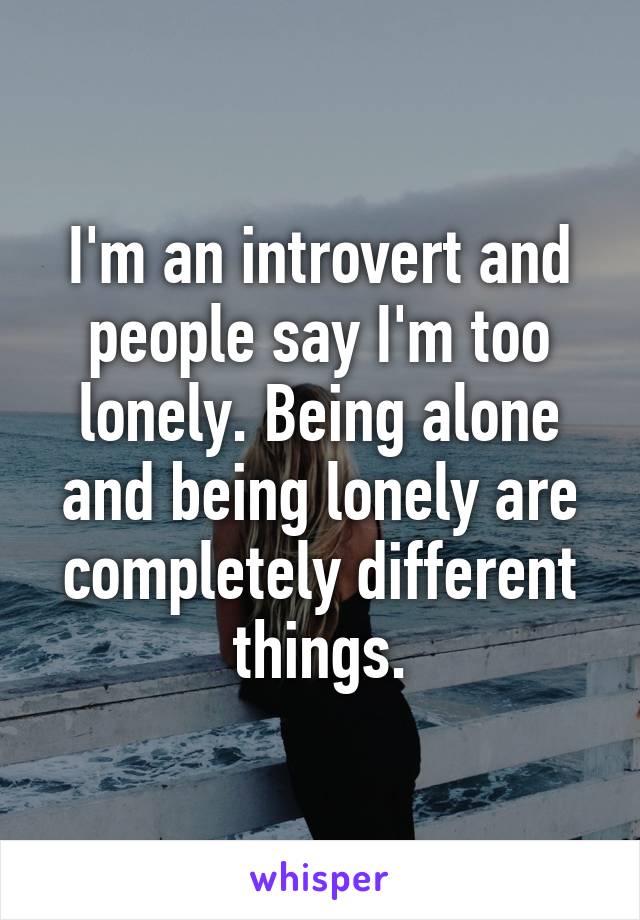 I'm an introvert and people say I'm too lonely. Being alone and being lonely are completely different things.