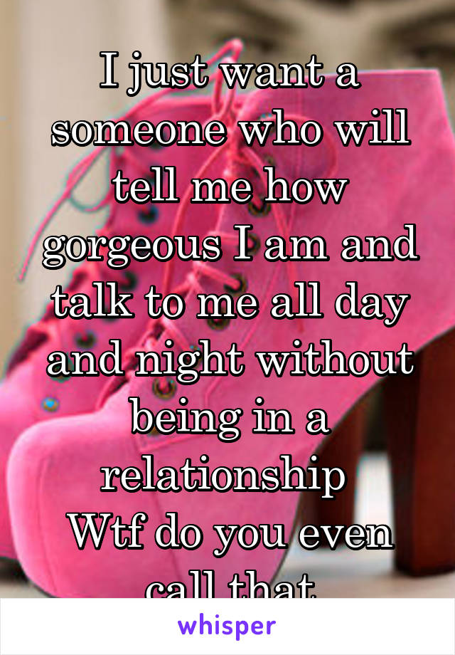 I just want a someone who will tell me how gorgeous I am and talk to me all day and night without being in a relationship 
Wtf do you even call that