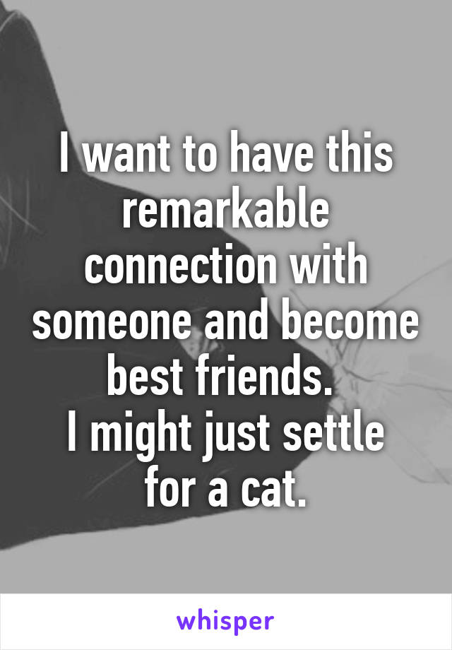 I want to have this remarkable connection with someone and become best friends. 
I might just settle for a cat.