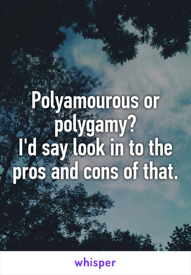 Polyamourous or polygamy?
I'd say look in to the pros and cons of that.