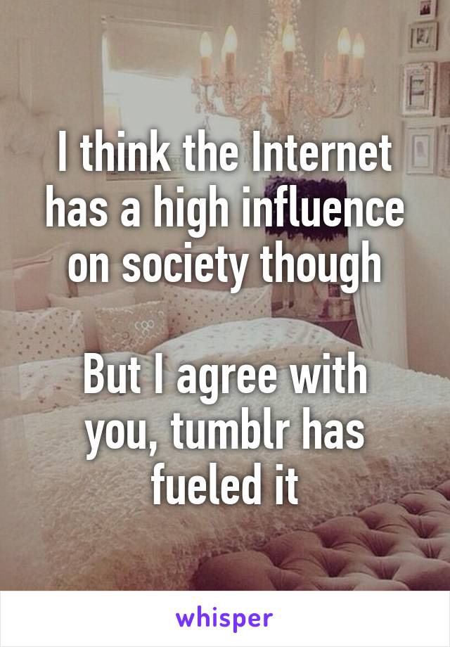 I think the Internet has a high influence on society though

But I agree with you, tumblr has fueled it