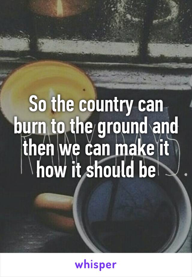 So the country can burn to the ground and then we can make it how it should be