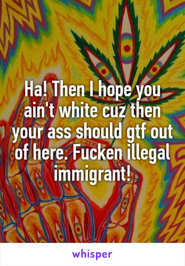 Ha! Then I hope you ain't white cuz then your ass should gtf out of here. Fucken illegal immigrant!