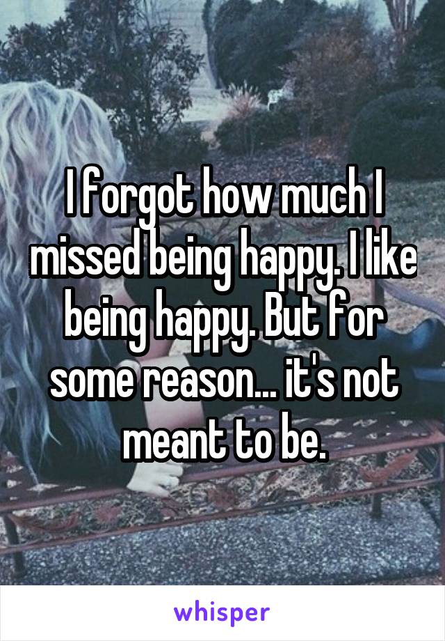 I forgot how much I missed being happy. I like being happy. But for some reason... it's not meant to be.