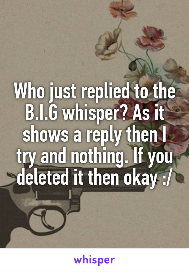 Who just replied to the B.I.G whisper? As it shows a reply then I try and nothing. If you deleted it then okay :/