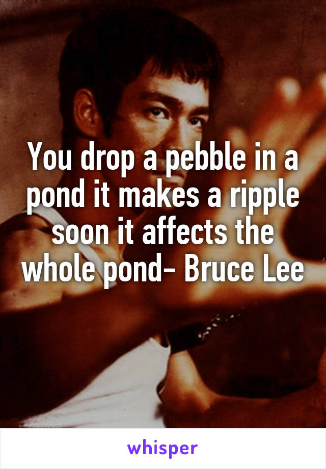 You drop a pebble in a pond it makes a ripple soon it affects the whole pond- Bruce Lee 