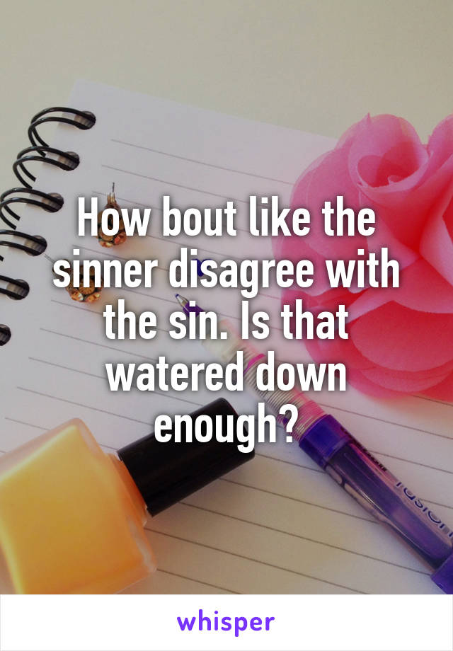 How bout like the sinner disagree with the sin. Is that watered down enough?