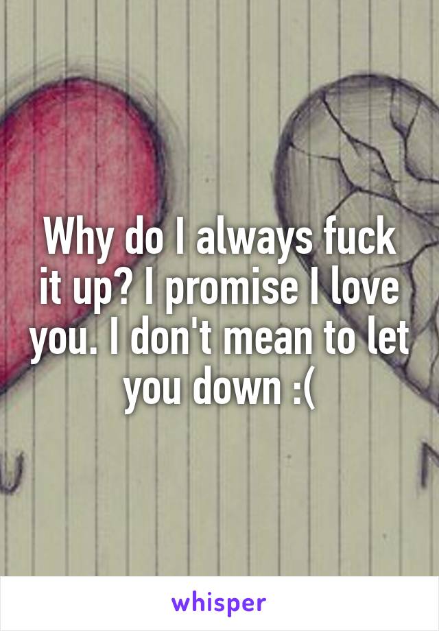 Why do I always fuck it up? I promise I love you. I don't mean to let you down :(
