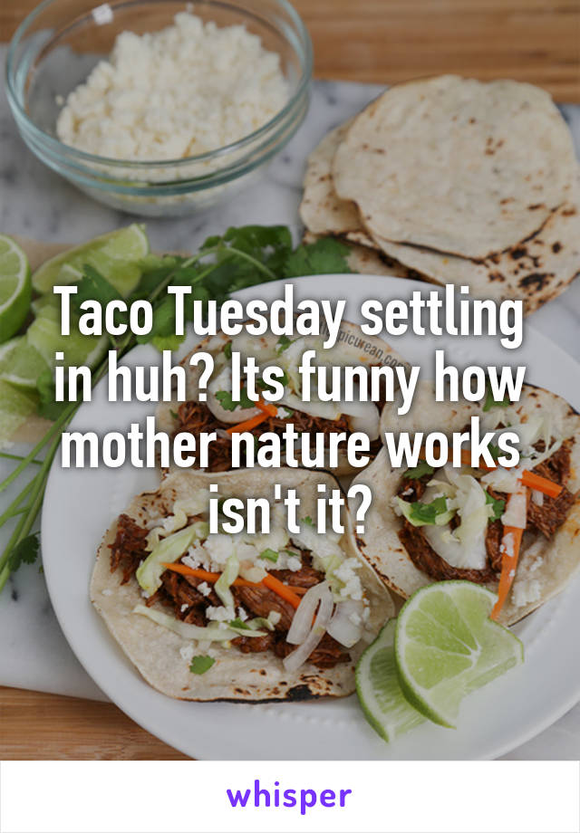 Taco Tuesday settling in huh? Its funny how mother nature works isn't it?