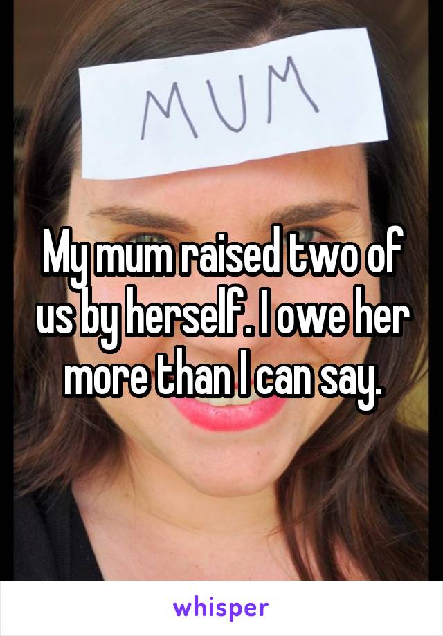 My mum raised two of us by herself. I owe her more than I can say.