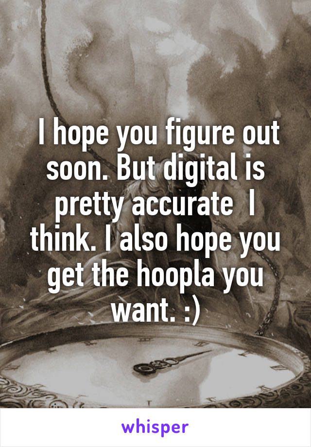  I hope you figure out soon. But digital is pretty accurate  I think. I also hope you get the hoopla you want. :)