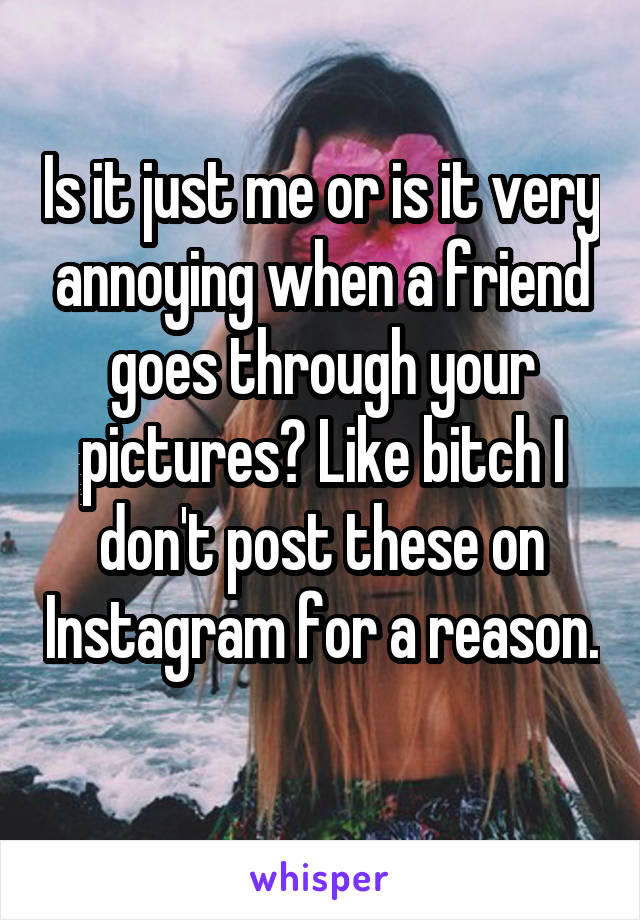 Is it just me or is it very annoying when a friend goes through your pictures? Like bitch I don't post these on Instagram for a reason. 