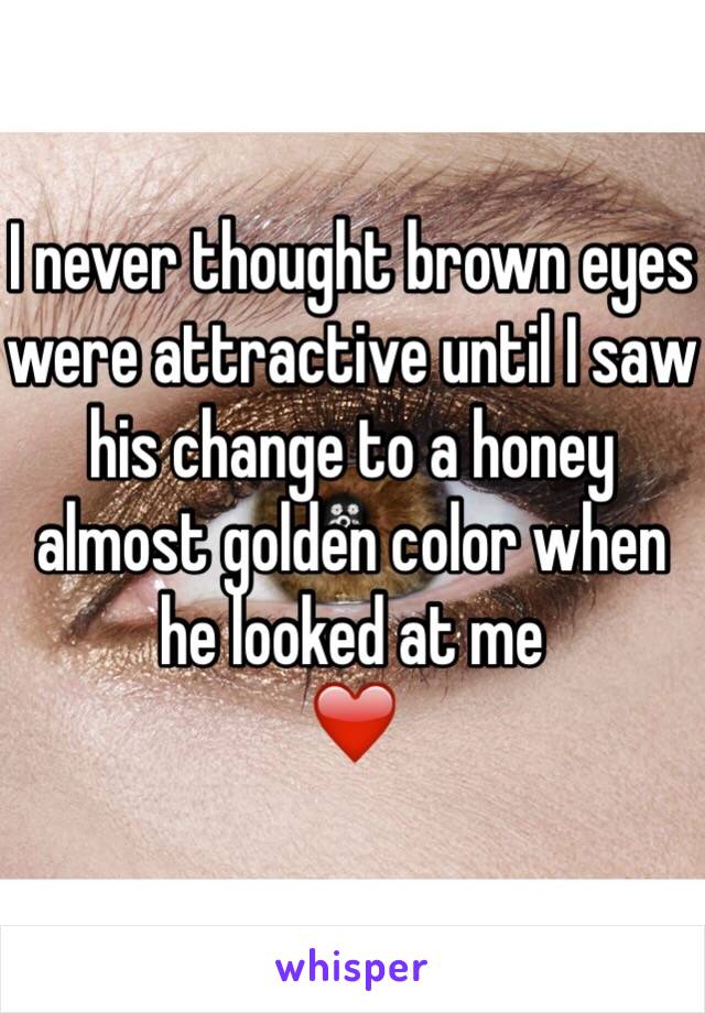 I never thought brown eyes were attractive until I saw his change to a honey almost golden color when he looked at me
❤️