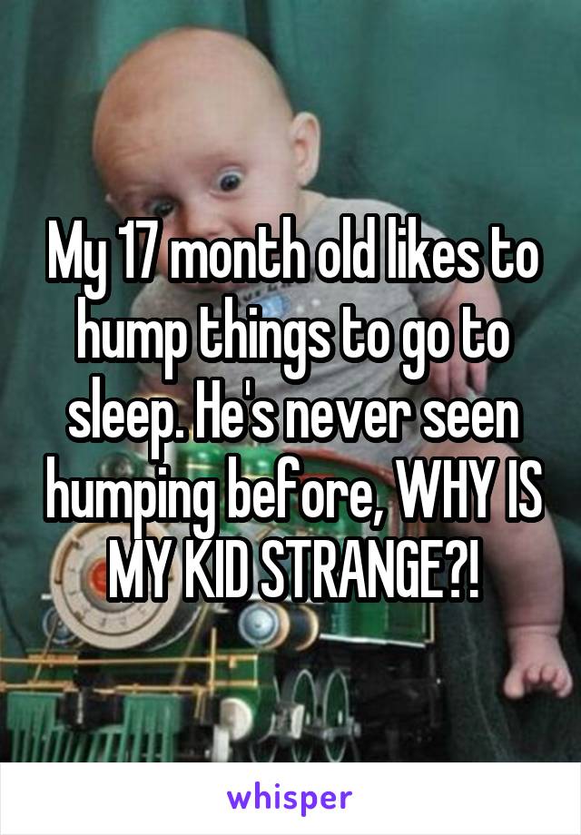 My 17 month old likes to hump things to go to sleep. He's never seen humping before, WHY IS MY KID STRANGE?!