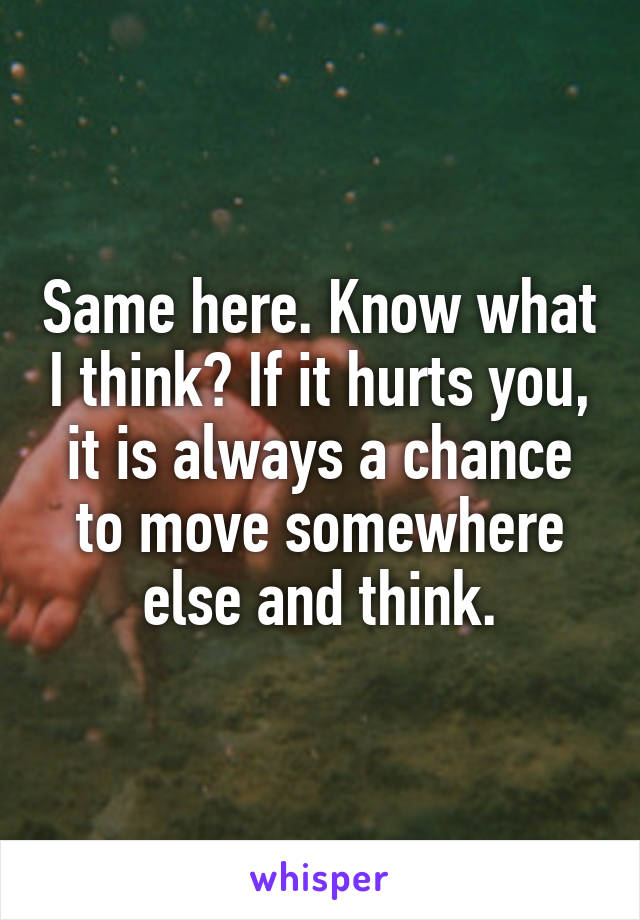 Same here. Know what I think? If it hurts you, it is always a chance to move somewhere else and think.