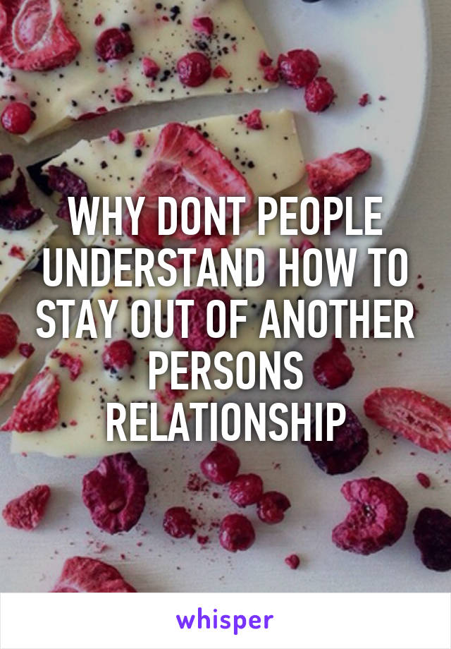 WHY DONT PEOPLE UNDERSTAND HOW TO STAY OUT OF ANOTHER PERSONS RELATIONSHIP