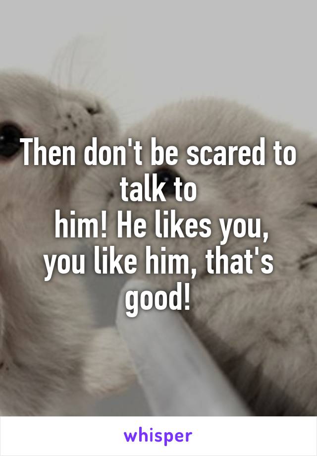 Then don't be scared to talk to
 him! He likes you, you like him, that's good!