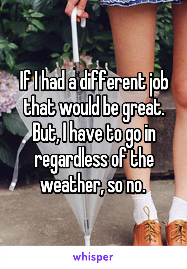 If I had a different job that would be great. But, I have to go in regardless of the weather, so no. 