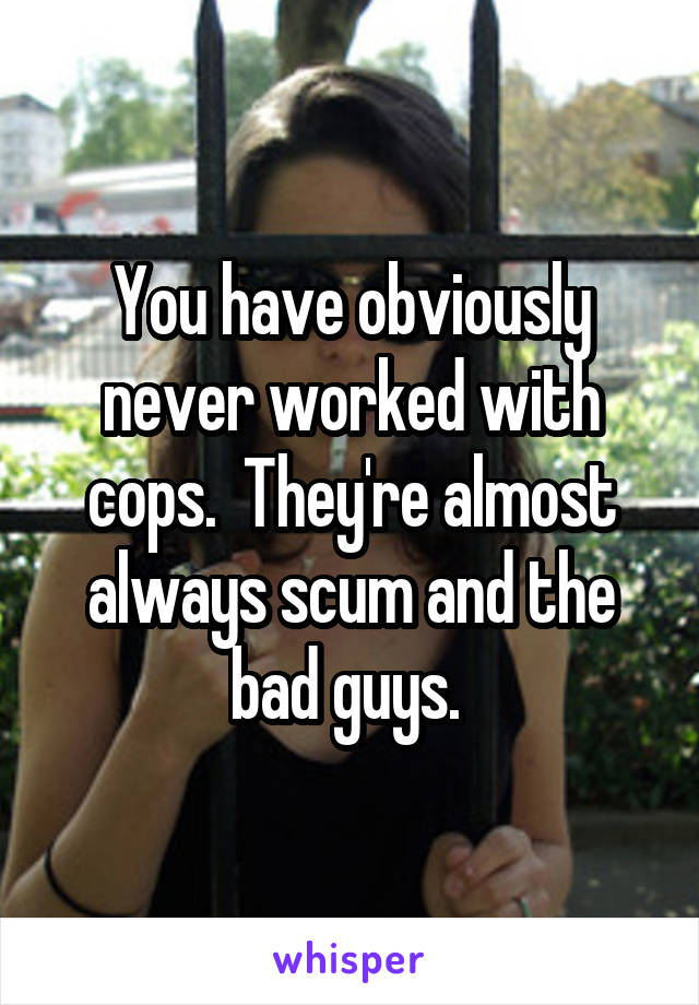 You have obviously never worked with cops.  They're almost always scum and the bad guys. 