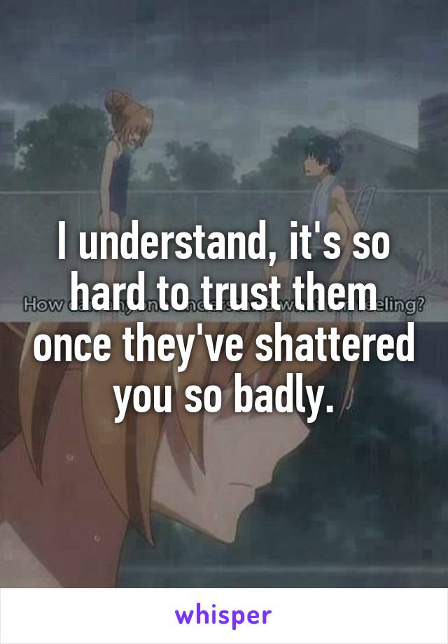 I understand, it's so hard to trust them once they've shattered you so badly.