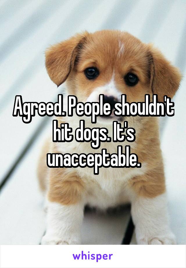 Agreed. People shouldn't hit dogs. It's unacceptable.
