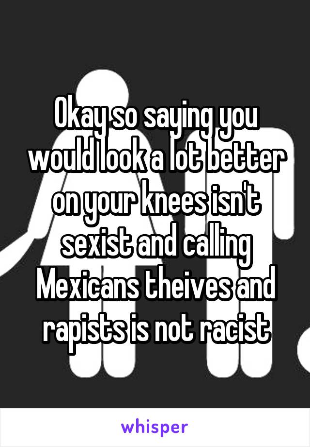 Okay so saying you would look a lot better on your knees isn't sexist and calling Mexicans theives and rapists is not racist