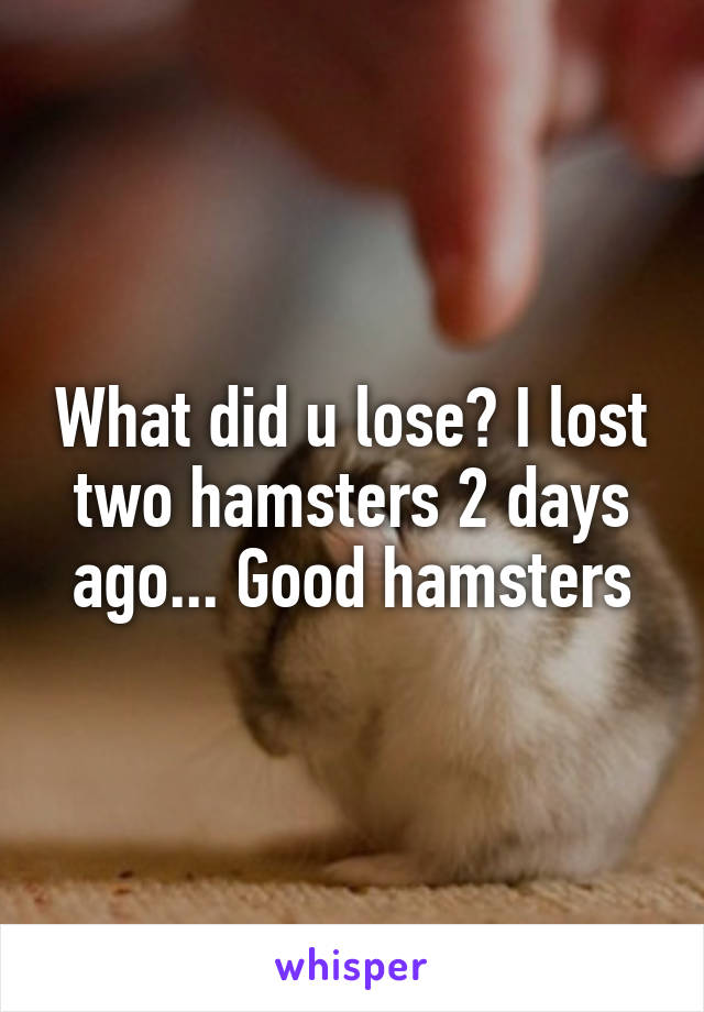 What did u lose? I lost two hamsters 2 days ago... Good hamsters